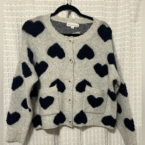 Threaded Leaf Women's Small Heart Print Button Front Knit Cardigan Sweater
